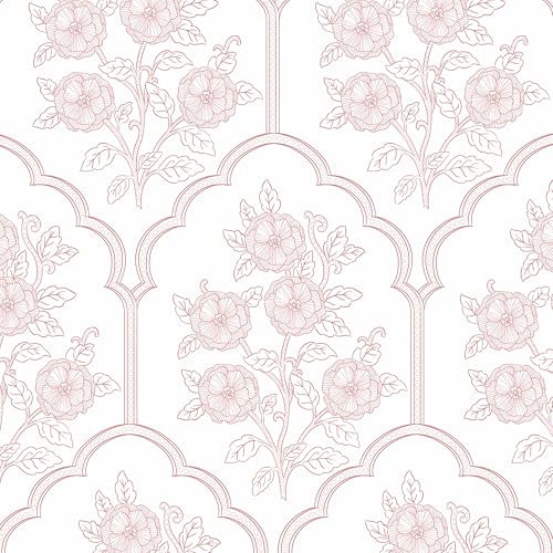 Safiyya Papier peint à motif floral rose et autocollant moderne pour chambre à coucher, 998,2 x 43,9 cm