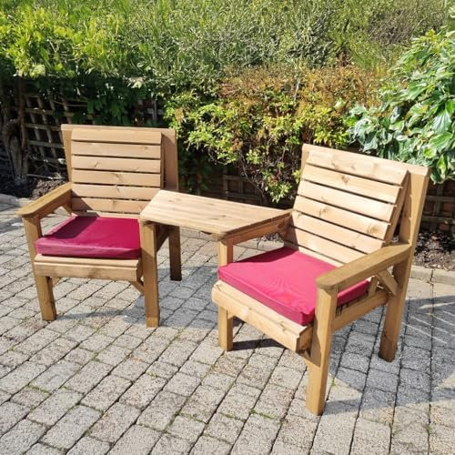 Staffordshire Outbuildings Wooden Garden Twin Set – 2 FSC-Certified Redwood Chairs with Removable Angled Tray – Outdoor Patio Seating Set – Delivered Fully Assembled – Weather-Resistant