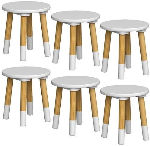URBNLIVING Kids Wooden Portable Stool, Lightweight and Anti-Slip, H26cm x D24cm, 6 Pcs Round Seat White Chair for Toddlers, Small Children, Home Decor for Desk, Table, Nursery, Kitchen, Bedroom
