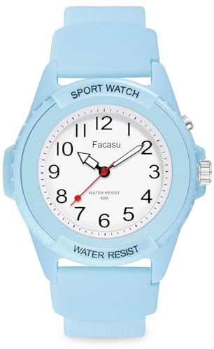 Facasu Analog Armbanduhr Jungen Mädchen,50M wasserdichte leuchtendes Zifferblatt Sport Silikonarmband Quarzuhr Teenager Studenten,Jugend-Studenten Kinderuhr Jungen Mädchen über 10 Jahre (Blau)