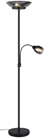 Reality Leuchten Stehleuchte Gerry R40063132, Metall Schwarz matt, Glas chrom bedampft, exkl. 2x E27 & 1x E14