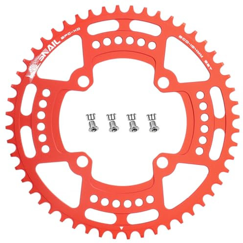 CYSKY Plato de Bicicleta 104 BCD 40 42 44 46 48 50 52 Dientes Narrow Wide Monoplato con Pernos de piñón para Bicicleta de Montaña, Bicicleta de Carretera, Ebike (Rojo, 52 Dientes)