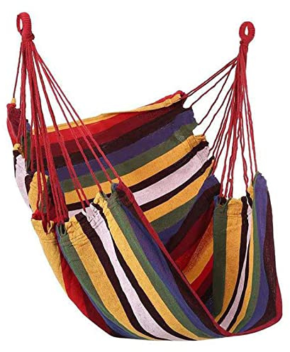Aramox Hamaca de Lona con Columpio, Silla Colgante Portátil a Rayas de Colores con Barra de Acero, Asiento de Lona Plegable para Dormitorio, Sala de Estar, Patio Trasero, Relajación Interior