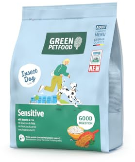 Green Petfood InsectDog Sensitive | 3X 3kg | Adult | Hundefutter trocken | Insekten ( Monoprotein ) & Reis | Premium Trockenfutter für ausgewachsene sensible Hunde | weizenfrei | German Quality