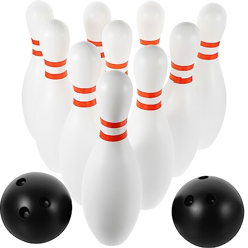 Garneck 12pcs Large Bowling Play with White Pins and Random Color Balls Outdoor Indoor Sports for Childrens Educational and Family Interaction Games Random Color