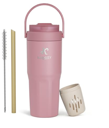 KANGZY Coffee Cup Travel Mug 600ml – Stainless Steel Insulated Water Bottle, 2-in-1 Lid, Vacuum Thermal Cup, Leak-Proof Design, Keeps Drinks Hot 8H+ / Cold 24H – Work, Travel & Car (Blush Peach)