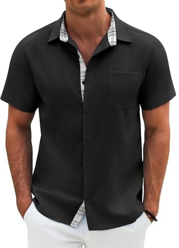 Lonya Men's Shirt Summer Casual Business Short Sleeve Button Down Tops Comfortable Hawaiian Holiday Beach Shirts with Pockets Black,XL