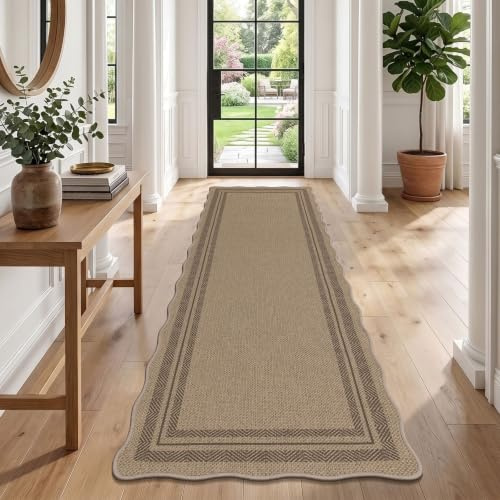 SHACOS Alfombra Pasillo Moderna Fina 60x240cm, Aspecto de Yute, Alfombra Cocina Antideslizante Lavable, Tapete Corredor Largo para Entrada, Pasillo, Lavandería
