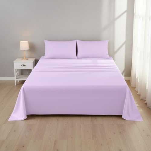 DALINA Juego de Sábanas para Cama 90cm Lisa, 3 Piezas Incluye: Sábana Bajera 90x190+30cm, Sábana Encimera 160x260cm y 1 Funda de Almohada 45x110cm - Suave y Fresca, Fácil de Lavar, Lila