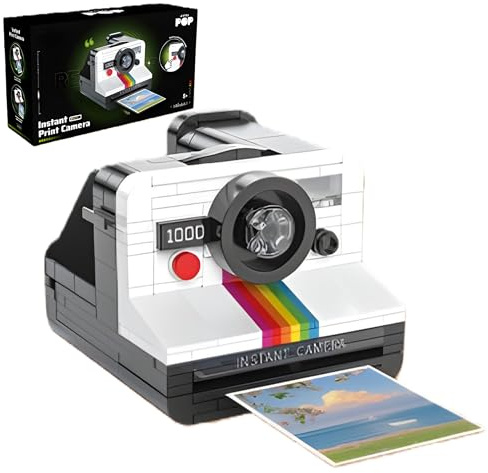 Vintage Sofortkamera Bausteine Bausatz, Retro Fotografie Bausteinmodell, Klassische Kamera Konstruktion als Display für Schreibtisch & Regal, Kreatives Sammlergeschenk für Erwachsene & Jugendliche