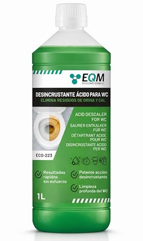 EQM - ECO-223 - Acid Toilet Cleaner & Descaler 1L - Limescale & Rust | Heavy Duty Formula - Removes Limescale, Calcium & Rust - Toilets & Sanitary Ware