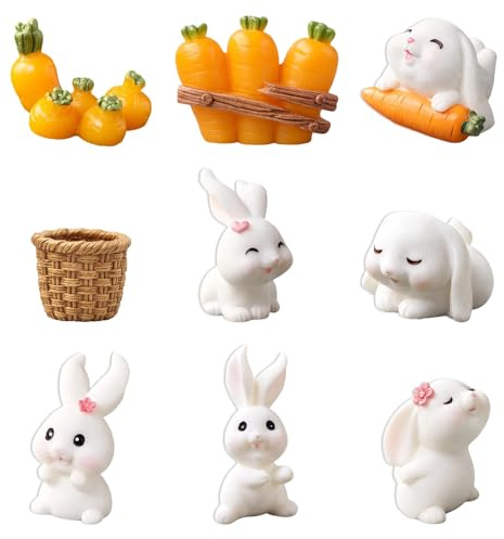 KbouZgxa 9 Stück Miniatur Kaninchen Ornamente,Hase Skulptur Osterdeko,Mini Osterhase Deko,Harz Miniatur Bunny Figur für Ostern Micro Landschaft Dekoration Kinder Geburtstag Geschenk