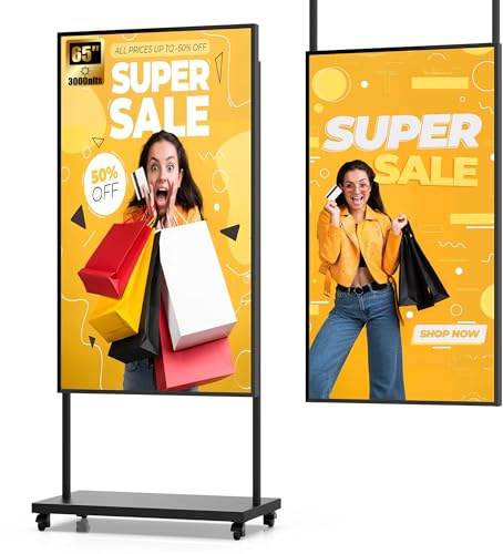 YIXZSWD 65'' Écran Publicitaire Vitrine, 4K UHD Ecran Vitrine Magasin, 3000Nits Haute Luminosité Moniteur LCD Industriel, sur Pied/Suspendu/Mural, pour Centres Commerciaux, Magasin, Restaurants