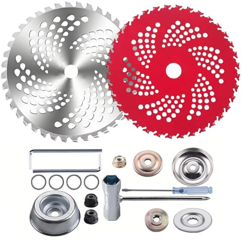WRQIOO 2er Set Freischneider Sägeblatt, 230/255 X 25,4 mm Freischneider Zubehör Messer, Hartmetall Kreissägeblatt für Motorsensen Freischn-eider in 36/80 Zähne(Rot+Silber)