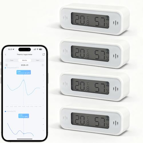 WIOONI WLAN Thermometer Hygrometer Innen, WIFI Temperatursensor mit App, Benachrichtigungen, Tuya/Smart Life Kompatibel für Babyzimmer Office Wohnzimmer Gewächshaus Lager Keller Weinkeller, 4