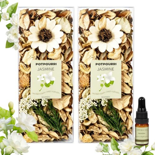 SCENTORINI Jasmine Scented Potpourri 2 x 120g with 10ml Fragrance Oil | Scented Dried Flower Mix for Jasmine Home Fragrance, Decorative Bowl and Vase Filler, Bedroom, Bathroom and Living Room Décor
