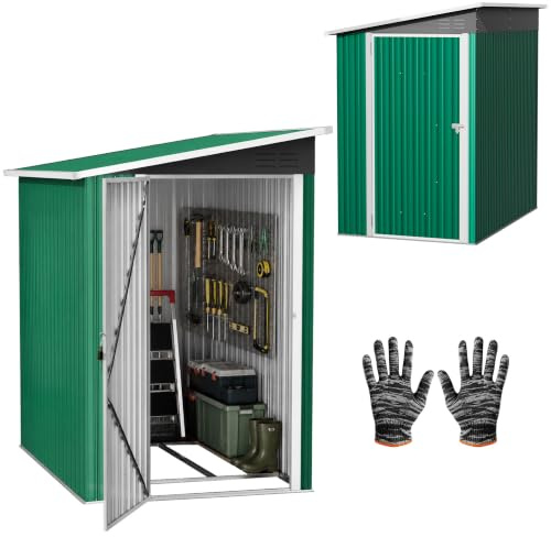 TATIVALO Metall Gartenhaus 180x117x185cm Geräteschuppen Grün | Wetterfester Metallschuppen mit Pultdach, abschließbar & ideal für Garten, Terrasse & Hof zur Aufbewahrung von Werkzeugen