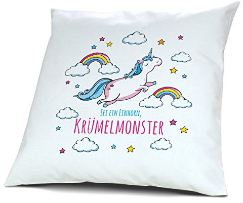 printplanet Kopfkissen mit Namen Krümelmonster - Motiv Sei EIN Einhorn, 40 cm, 100% Baumwolle, Kuschelkissen, Liebeskissen, Namenskissen, Geschenkidee