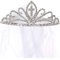 Diadem mit baumelndem Kreuz, Strassband, Prinzessin, Kommunion, Blumenmädchen, Schleier - Weiß - Einheitsgröße