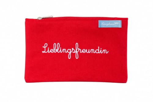 Kosmetiktäschchen Lieblingsfreundin Rot Weiße Stickerei 12 x 20 cm Baumwolle Fairtrade Ringelsuse