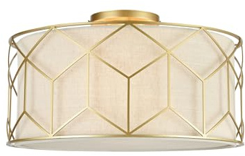 MAYTONI DECORATIVE LIGHTING Moderne Deckenleuchte Messina 3xE27 excl.aus Leinen auf PVC Farbe Lein und Metall Gold 60W für Küche, Schlafzimmer, Wohnzimmer, Esszimmer, Lobby