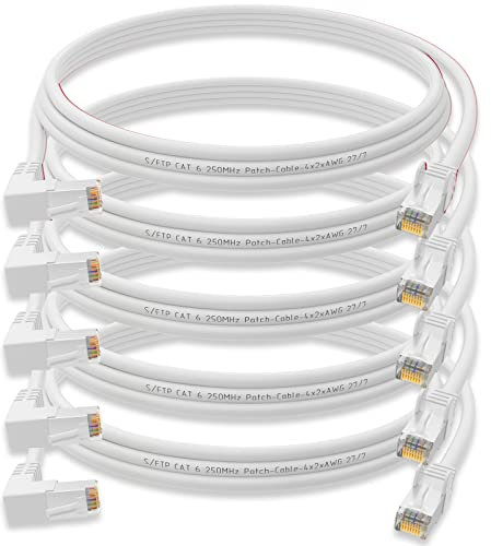 Lot de 5 câbles réseau HB numériques coudés à 90° Fiche RJ45 Cat 6 Blanc cuivre 0,5 m 50 cm