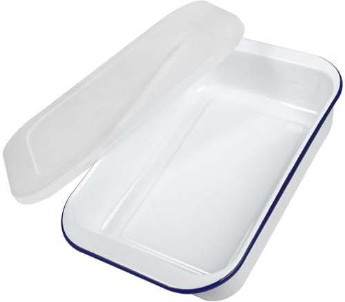 Webake Enamelware 9x13 Backform mit Deckel, längliche Kuchenform, emaillierter Stahl, Bräter, Backform, Lasagneform, Lebensmittelbehälter