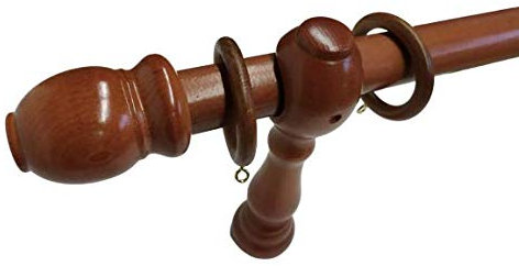 Generico Bastone per Tenda in Legno Rifinito a Mano Sistema a Strappo Largo 2 Metri Completo di Staffe e 20 Anelli Artigianale Diametro Bastone 35 mm (31)