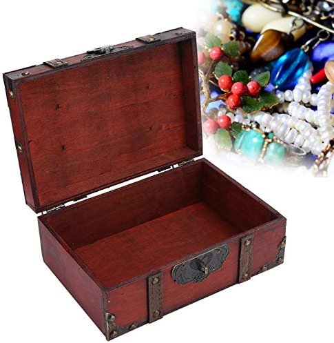 yuytee Boîte en Bois, Valise Vintage boîte verrouillable boîte de Rangement en Bois Vintage Coffret à Bijoux décoratif avec Serrure pour la Maison Grand 32 x 23,5 x 11,5 cm(02)