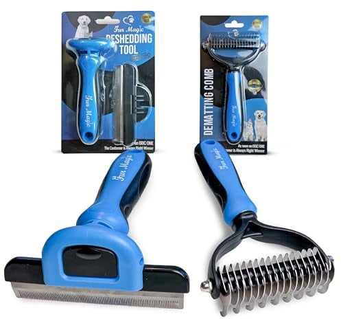 Fur Magic Deshedding Tool & Dematting Comb – Grooming Brushes for Dogs, Cats, Horses – Reduce Shedding and Remove Knots, Mats and Loose Undercoat, Large Size