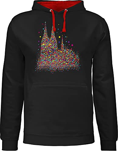 Pullover Herren Frauen Hoodie Kontrast zweifarbig - & - Damen - Kölner Dom Konfetti I Karneval I Fasching - S - Schwarz/Rot - köln+produkte köln damenbekleidung faschings koln hoddies produkte