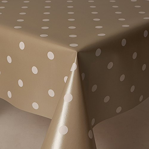 Home Expressions Beige Polka Dot Vinyl Tablecloth 100cm x 140cm Rectangle Table Cloth Easy Wipe Clean Textile Backed PVC Plastic Tablecloth