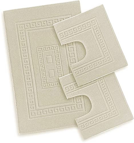 EmporioHome Tappeto 3 Pezzi Bagno Rettangolare in Cotone Scendi Doccia Alta QualitA' Made in Italy (panna)