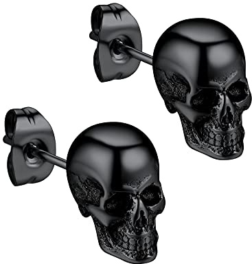 Petites Boucle d'oreilles Homme Noir Puce Clou d'Oreille Tête de Mort Acier Inoxydable Bijoux Gothique Biker pour Garçon