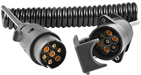 AGRISHOP Rimorchio Cavo 7 Poli 2,5m, Spiral Estensione Cavo Rimorchio Impermeabile 12V con Presa Spina 7 Pin per Camion Roulotte RV Auto