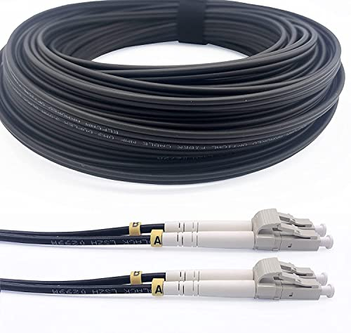 Elfcam® - 15m Gepanzerte Glasfaser-kabel LC/UPC auf LC/UPC OM3 Multimode Duplex 50/125um LSZH, LWL-Kabel LC für den Innen- und Außenbereich, Schwarz, 15M