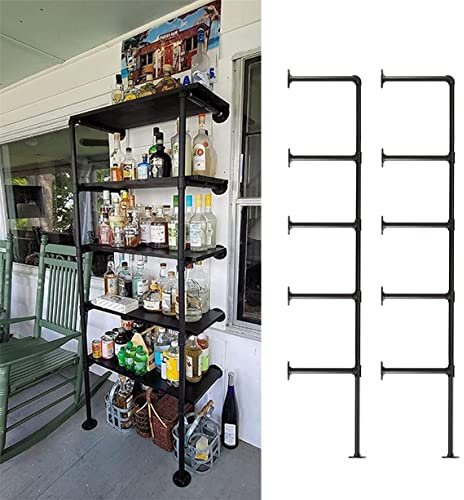 Industrial Wall Mount Iron Pipe Shelf Bracket,Retro DIY Open Bookshelf,Storage Shelves, Ceiling Hung Shelves for Home Kitchen Bathroom Living Room Office(2PcsX5Tier,70 Tall,12deep,Hardware Only)