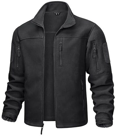 MAGCOMSEN Men's Full-Zip Fleece Jackets Stand Collar Windbreaker Outwear Winter Army Tactical Coats with Zipper Pockets Black