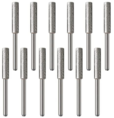 VGOL 12PCS 4.8mm Diamond Chainsaw Sharpener Burr Grinding Stone File Sharpening Polishing Grinding Tool for Chainsaw Grinder or Other Rotating Tool