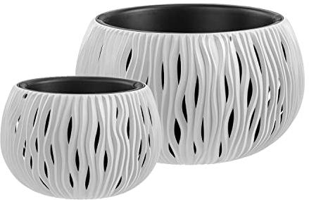 Sandy Bowl - Macetero 2 en 1 (diámetro: 37 cm, 24 cm), diseño de arena, redondo, color blanco