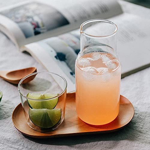 YQYAZL Juego de jarra de agua de noche con vaso de vidrio para dormitorio, mesita de noche, botella de enjuague bucal de vidrio para baño, jarra de agua nocturna con juego de tazas, transparente