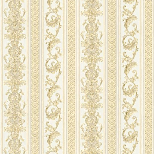 Profhome Streifen Tapete 335473-GU Vliestapete gold creme-weiß 0,53 m x 10,05 m / 5,33 m2