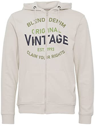 Blend 20715054 Herren Sweatjacke Kapuzenjacke Hoodie mit Kapuze und Reißverschluss Print, Größe:XL, Farbe:Pumice Stone (140002)