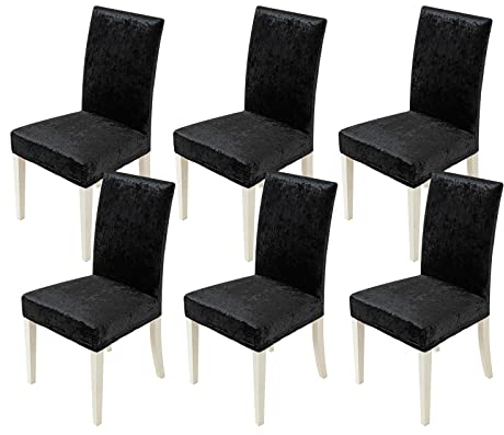 MIULEE Stuhlhussen 6er Set Elastische hussen Stuhlbezug Schwingstühle Hussen für Stühle Schwarz,Samt Stuhlbezüge für Bürostuhl Bezug Küche Wohnzimmer Bankett Familie Hochzeit Party Stuhlhusse