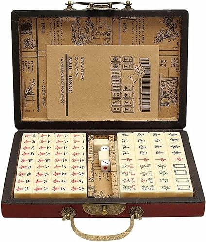 Ensemble de mahjong chinois – avec 146 carreaux, 2 dés de style chinois pour voyage, réunion de famille, fête