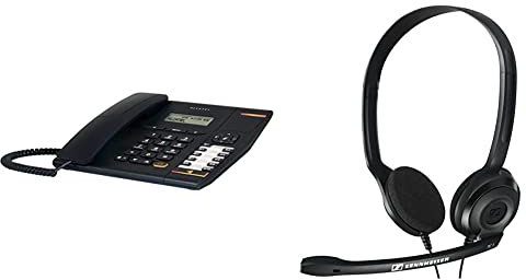 Alcatel Temporis 580 Téléphones Bibloc Ecran & Sennheiser PC3 chat Micro-Casque PC VOIP binaural Noir