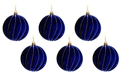 Swirl Stripe Navy Blue Gold Glitter Christmas Tree Baubles (Set of 6)