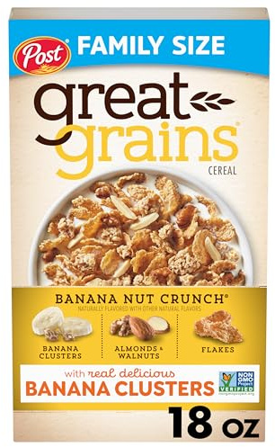 Great Grains Banana Nut Crunch Breakfast Cereal for Adults, Made with Whole Grain, Non-GMO, Heart Healthy, 18 OZ Box