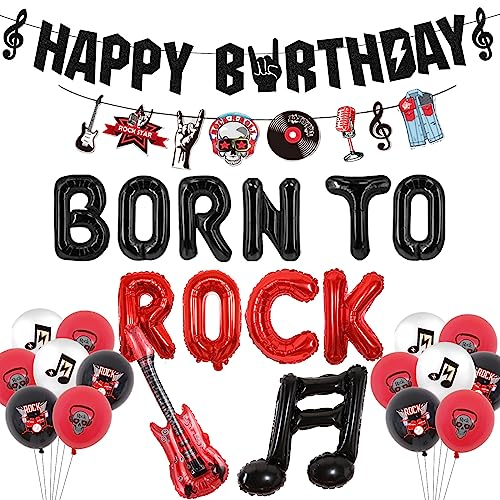 Sursurprise Rock and Roll Geburtstag Party Dekorationen - Born to Rock Luftballons, Happy Birthday Banner, Girlande für Motto Party Supplies