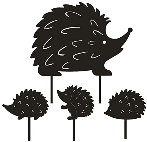 Kelamayi 4 Stück Igel, Hofkunst, Garten, Metallstatue, Dekoration, schwarz, ausgehöhlt, Igel, Familie, Silhouette-Sets für Bauernhaus, Weg, Rasen
